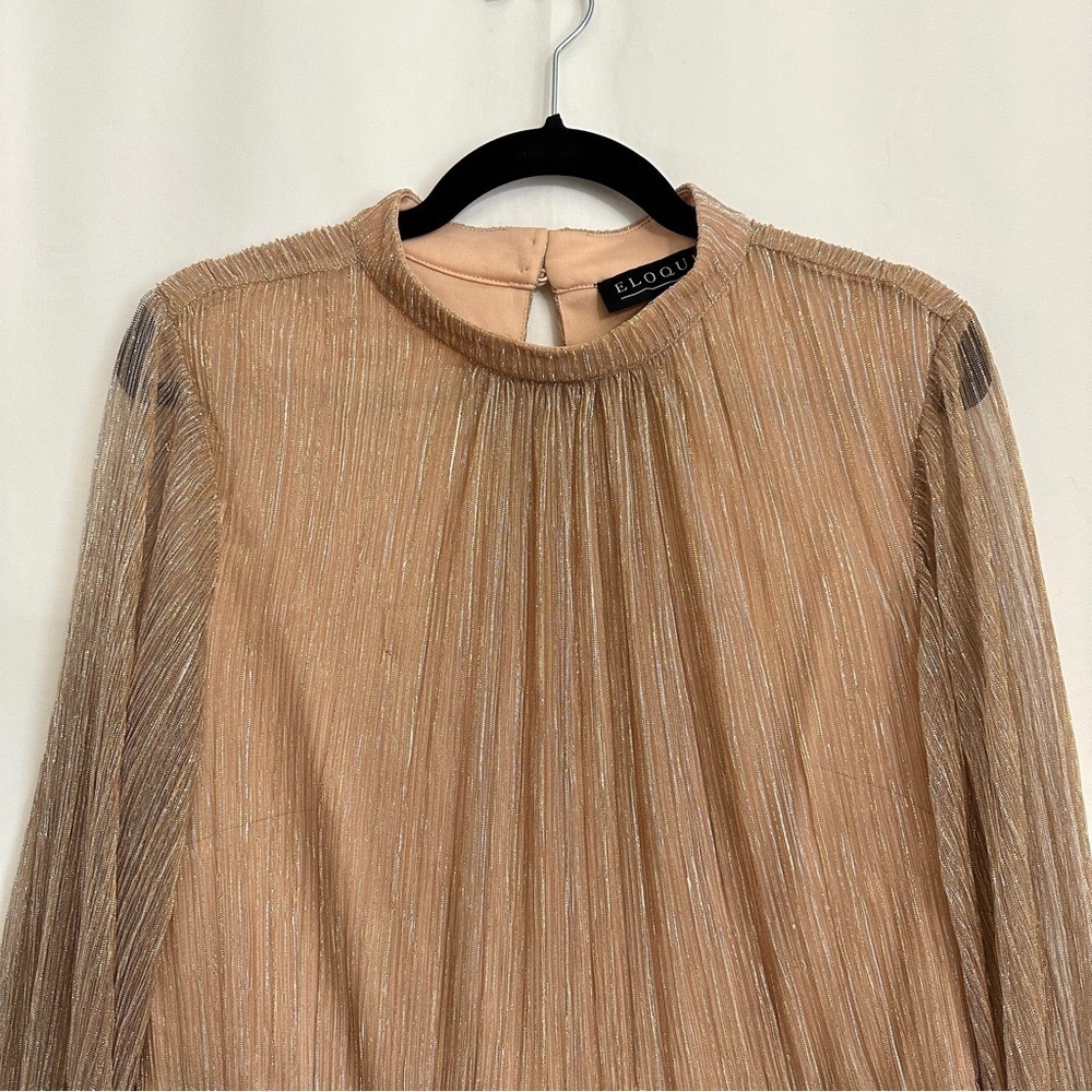 Eloquii Rose Gold Shimmer Pleated Midi Dress Size 14 Holiday Wedding Guest - Picture 7 of 16